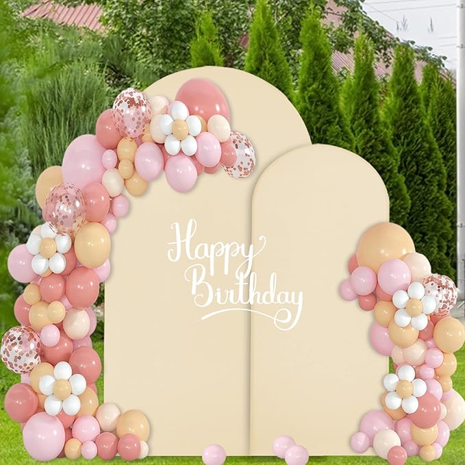 WEERRW Beige Arch Backdrop Cover Set of 2 Spandex Fitted Round Top Chiara - Image 2