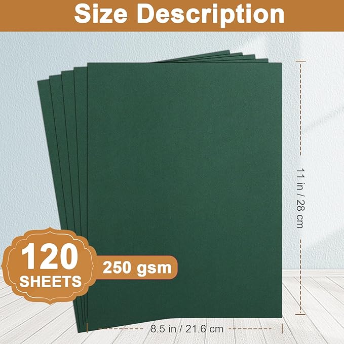 120 Sheets Dark Green Cardstock 8.5 x 11 Craft Paper, 92lb Christmas Green Card - Image 2