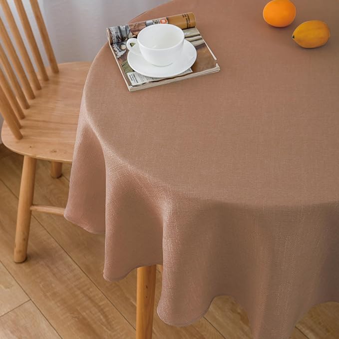 NLMUVW 48 Inch Round Linen Tablecloth, Mocha Table Cloth Farmhouse Water - Image 2
