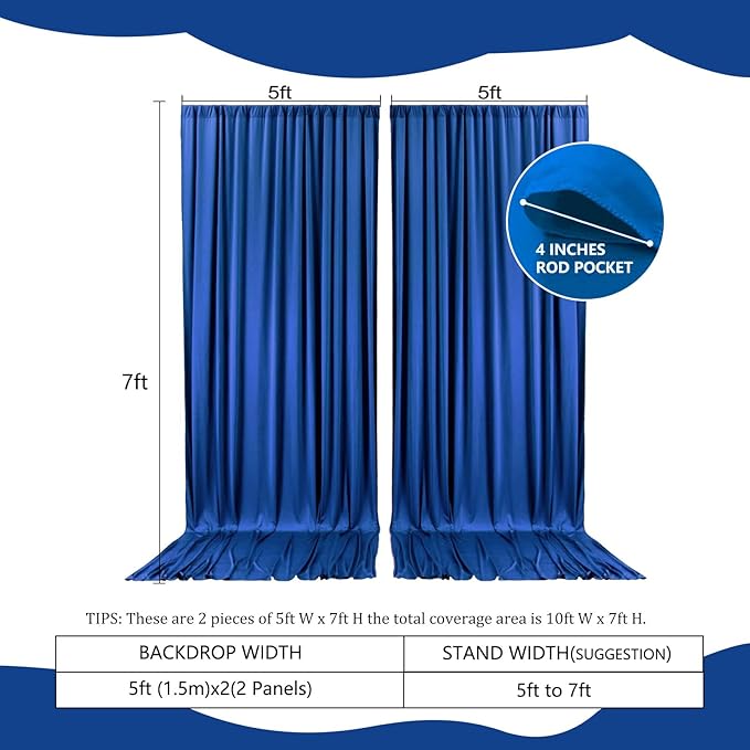 2 Panels Royal Blue Backdrop Curtain, 10 x 7 Feet Background Curtains - Image 2