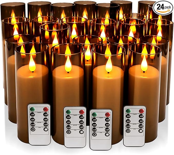 24-Pack Grey LED Flameless Pillar Candles by TLNFHRPI