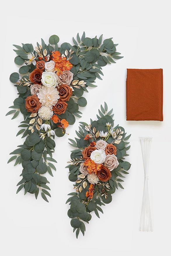 Burnt Orange Artificial Wedding Arch Flowers Kit - Image 3
