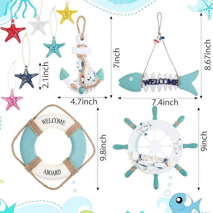 Marsui 11 Pcs Wooden Nautical Wall Decor Fishing Net Decorations, Include - Image 3