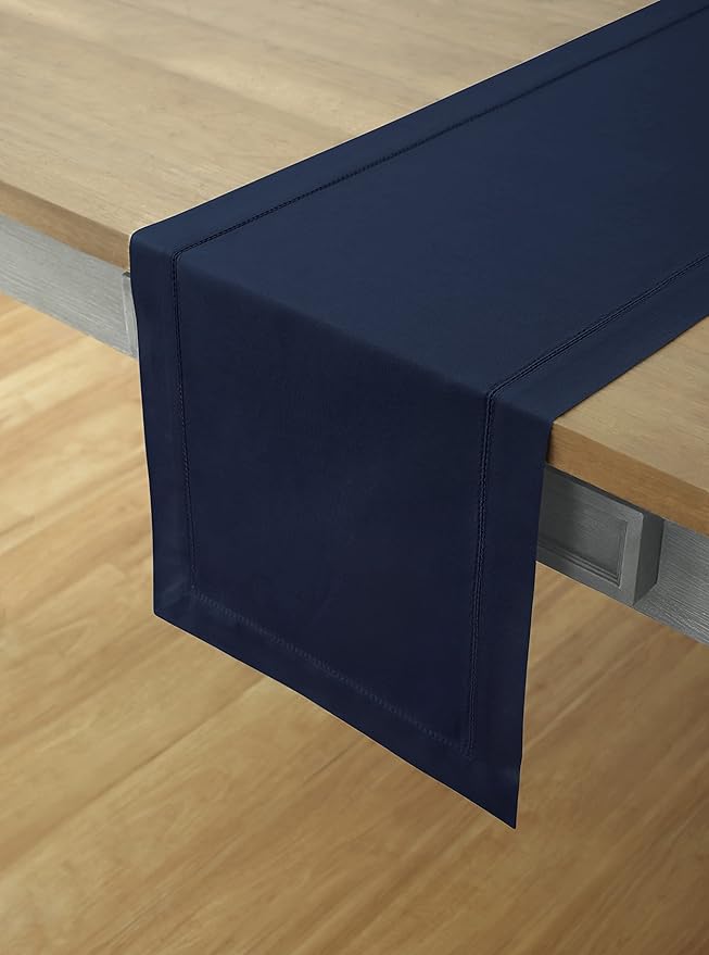 Solino Home Navy Blue Hemstitch Table Runner 36 Inches - Image 4