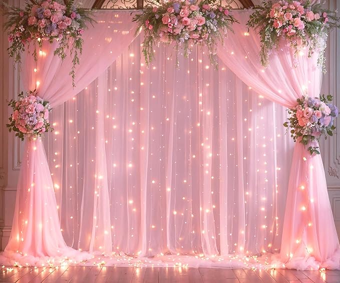 10ft x 10ft Pink Tulle Photo Backdrop Curtain - Image 6