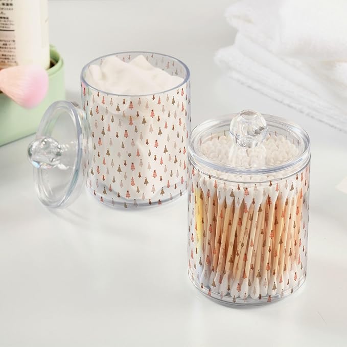 Gredecor 2 Pack Qtip Holder Clear Pastel Christmas Tree Pink Forest Apothecary - Image 5
