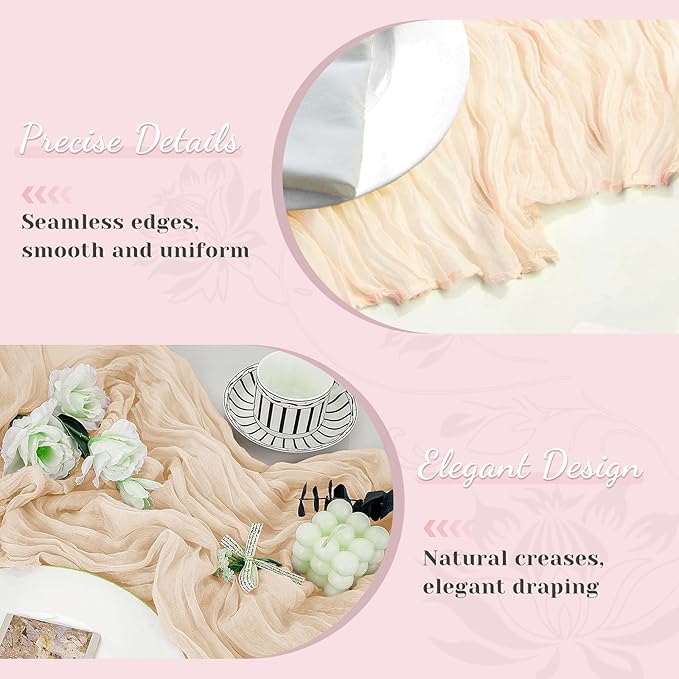 Champagne Table Runner, 10Ft 120in Cheesecloth Table Runner, Gauze Rustic - Image 4