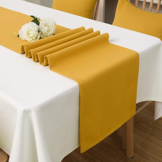 DUALIFE Table Runner Yellow 14 x 72 Inches Long Vivid Fall Yellow Table Runner - Image 5