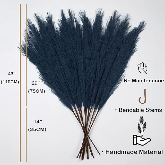 Faux Pampas Grass 6 Stems, Artificial Pampas Grass - Image 3