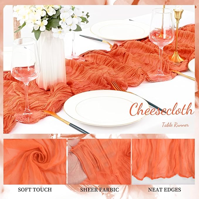 Orange Cheesecloth Table Runner 12 Pack 10FT Boho Fabric Rustic Cheese Cloth - Image 3