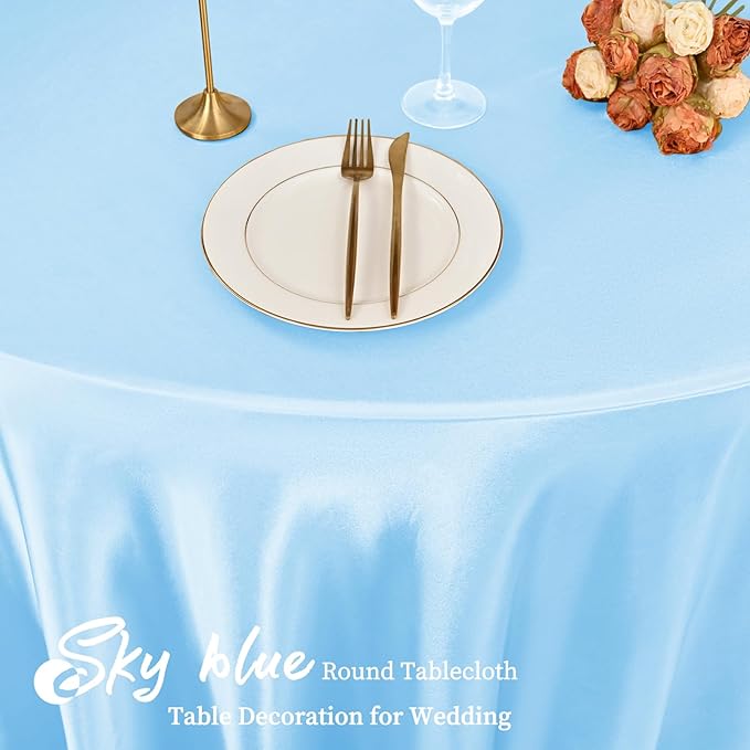 12 Pack 108 Inch Light Blue Satin Tablecloth - Image 6