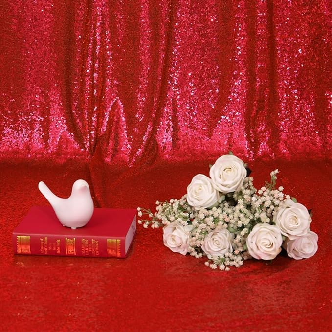 Eternal Beauty Red Sequin Backdrop, 20x10 Ft Glitter Background Curtains - Image 9