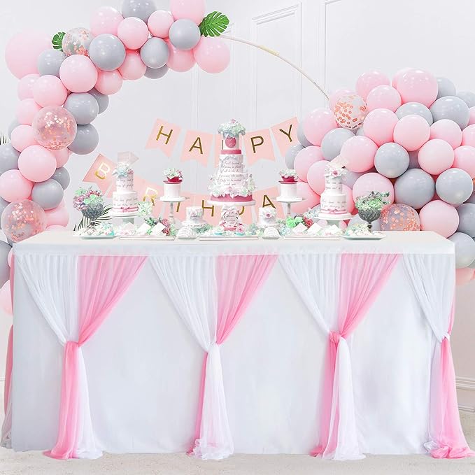 Suppromo 9ft Pink Tulle Table Skirts by Suppromo