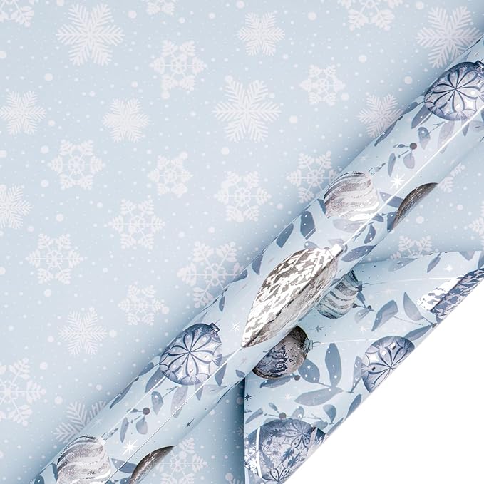 LeZakaa Christmas Silver Wrapping Paper Mini Roll, Reversible Design - Image 6