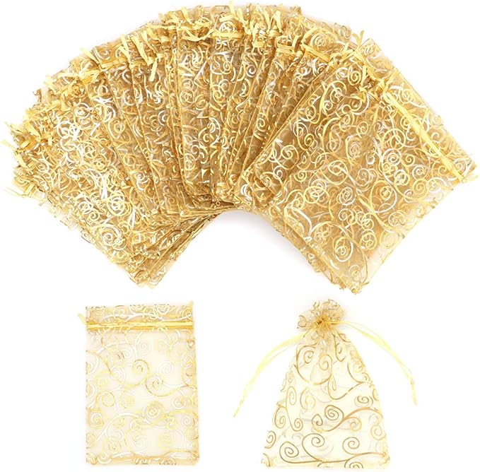 Staruby Organza Gift Bags 100Pcs Gold Sheer Organza Bag 4x6 Inch Mesh Favor by Staruby