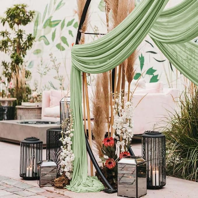 Wedding Arch Draping Fabric 1 Panel 30'' x 18FT Sage Green Sheer Chiffon Arch - Image 6