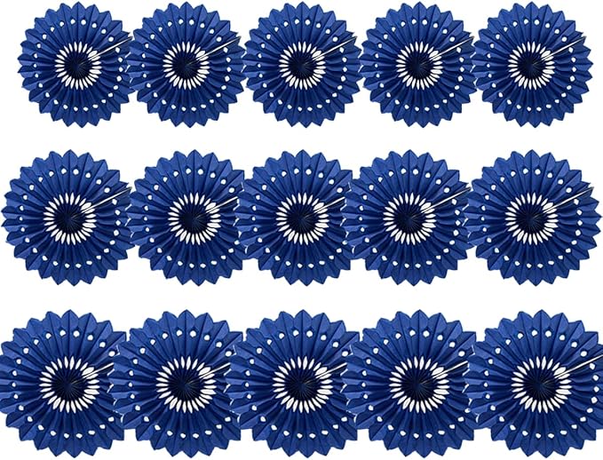 15pcs 6'' 8'' 10'' Royal Blue Paper Fans Decorations Round Tissue Paper Fans by Meeom