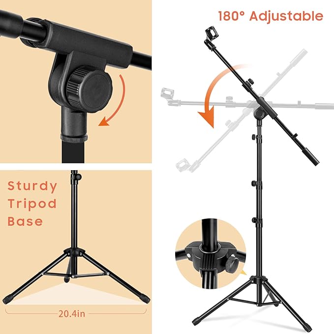 CAHAYA Mic Stand Tripod Boom Arm Floor Microphone Stand Height Adjustable - Image 7