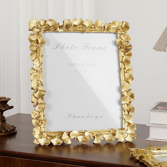 Cuspin Gold 8x10 Picture Frame, Vintage Ornate Picture Frames Leaf Textured - Image 8