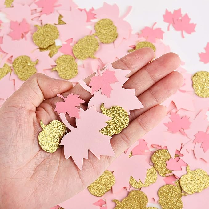 Sumind 200 Pieces Thanksgiving Pink and Gold Pumpkin Confetti Christmas Baby - Image 3