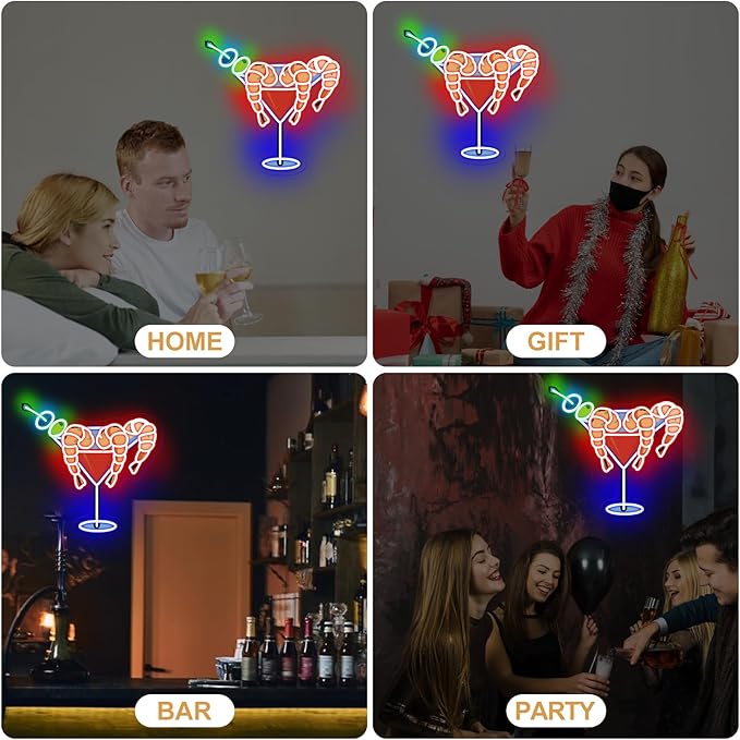Shrimp Martini Wine Neon Sign, Martini LED Light, Home Party Wall Art, Cocktail - Image 8