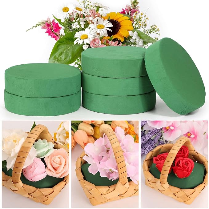 6 Pcs Round Floral Foam Blocks for Flower Arrangements Large Wet and Dry Green - Image 6