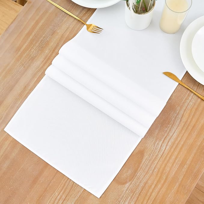 2 Pack White Small Short Table Runner 12 x 48 Inch Solid Color Runners Coffee - Image 8