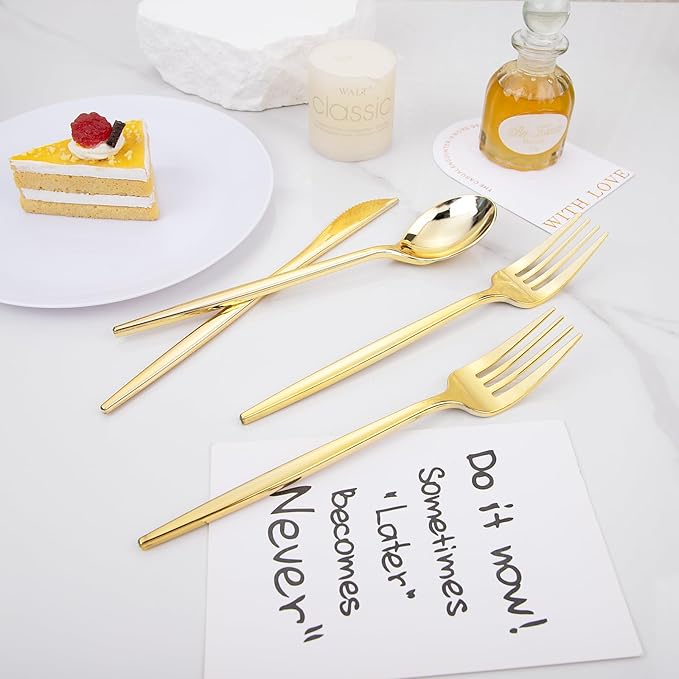 PULOTE 150PCS Gold Plastic Silverware Disposable - Image 3