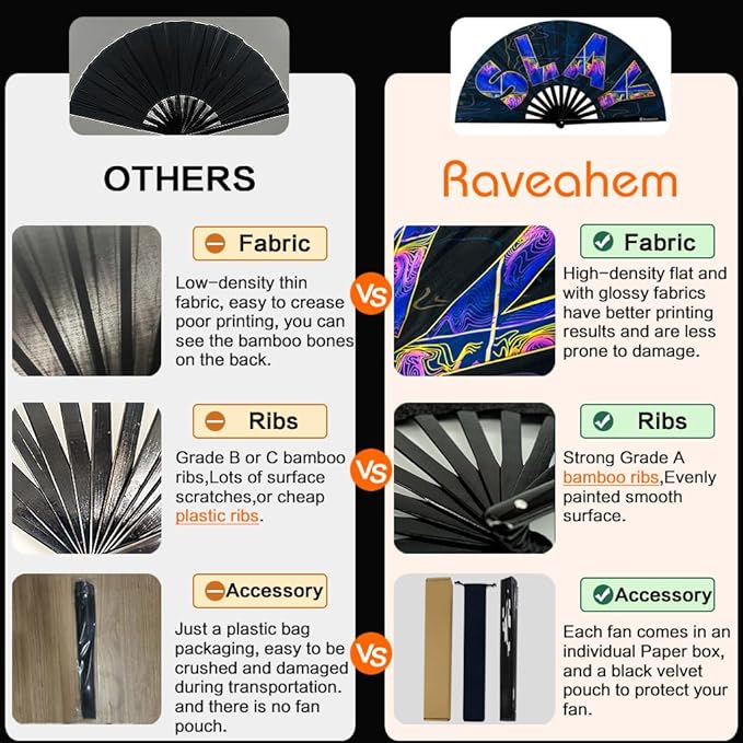 UV Glow Rave Fan, Bamboo Folding Clack Hand Fans Foldable - Image 6
