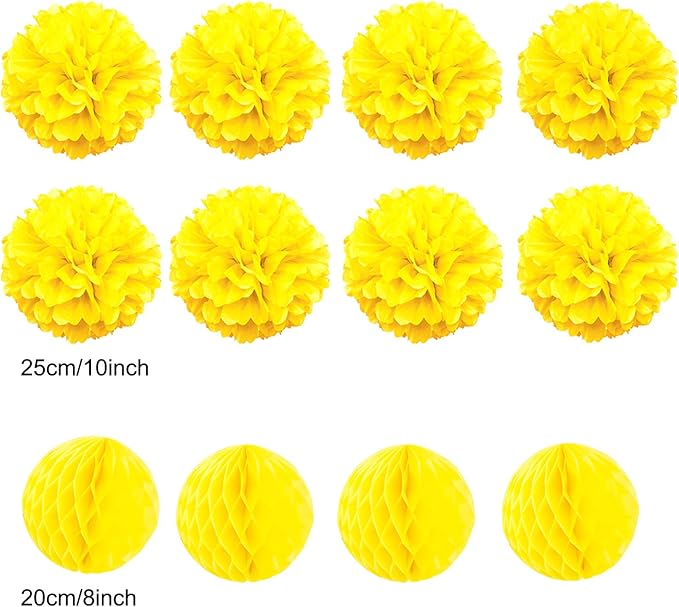 Hanging Paper Fan Set, Tissue Paper Pom Poms Flower Fan and Honeycomb Balls - Image 3