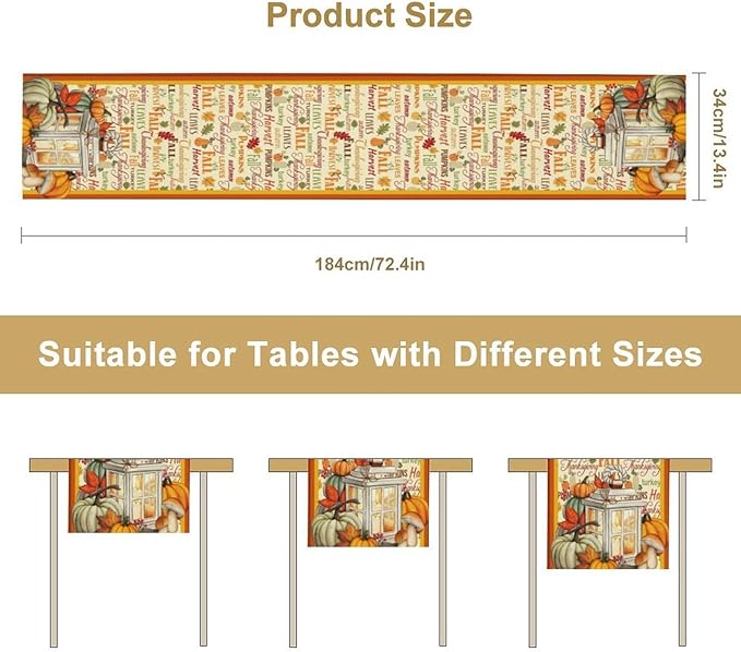 Autumn Table Runner, Farmhouse Leaves Pumpkin Thanksgiving Table Cloth - Image 7