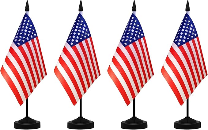 NQ American Desk Flag Set, 8.3 X 5.5 Inch Small American Flags on Stick by NQ