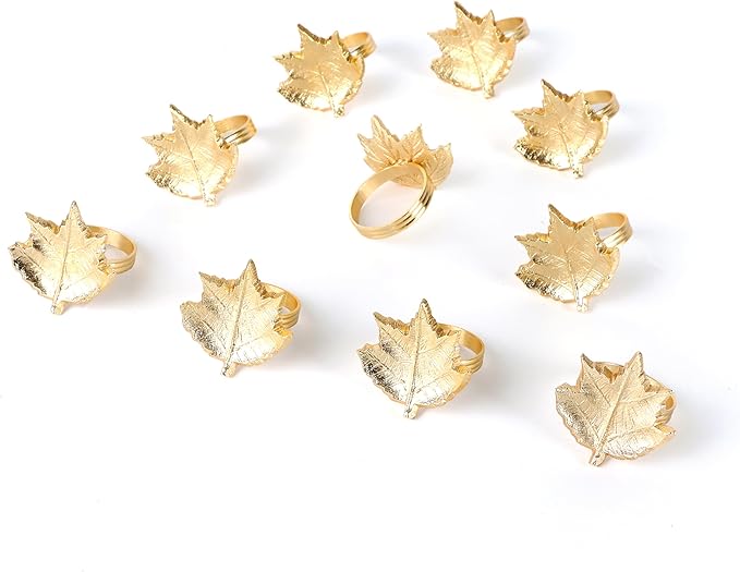 Set of 12 Gold Maple Leaf Napkin Rings - Image 9