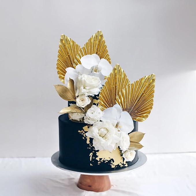 Gyufise 6Pcs Paper Palm Fan Cake Toppers Palm Spear Leaves Fan Cupcake Toppers - Image 4
