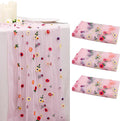 BINBE 3pcs Pink Daisy Fall Table Runner Embroidery Gauze 10FT Florals Seasonal by BINBE