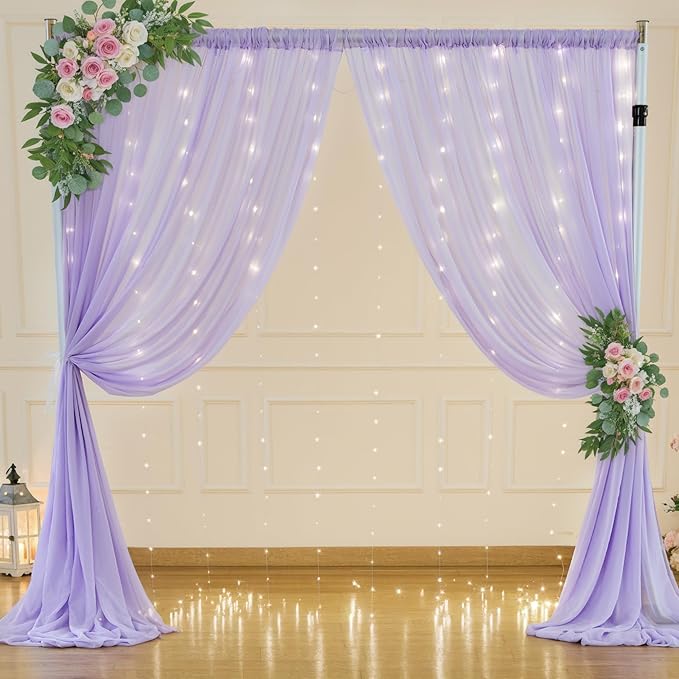 10ft x 7ft Lavender Chiffon Backdrop Curtain - Image 3