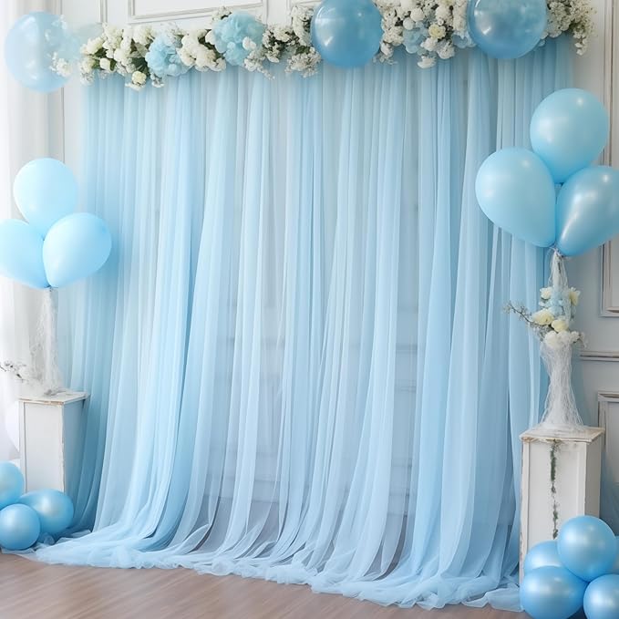 20x10 Blue Tulle Backdrop Curtains - Image 2