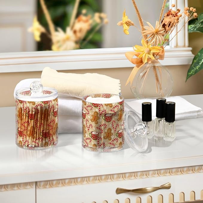 Gredecor Qtip Holder Dispenser 2 Pack Cute Gingerbread Men Snowflakes Candy - Image 7
