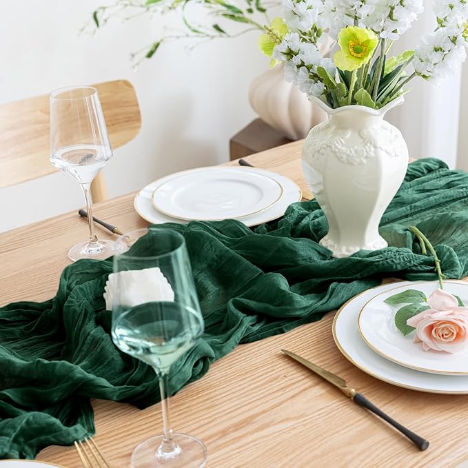 Asee'm 6PCS Table Runner Cheesecloth 10FT Emerald Green Boho Gauze Fabric - Image 5