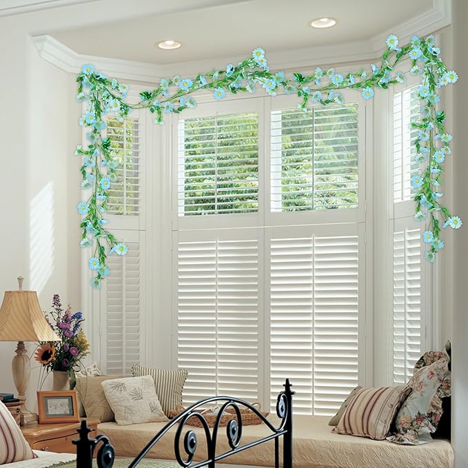2 Pack Silk Flower Garland Artificial Blue Daisy Garland Fake Hanging Vines - Image 2
