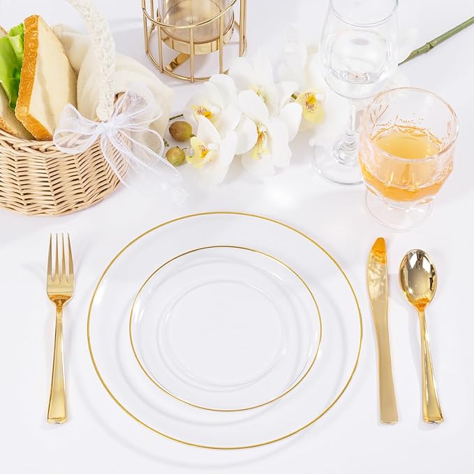bUCLA 100PCS Clear and Gold Plastic Plates - Image 5