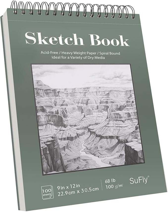 SuFly Sketch Book 9x12, Drawing Paper Pad-68lb/100gsm, Top Spiral Sketchbook by SuFly