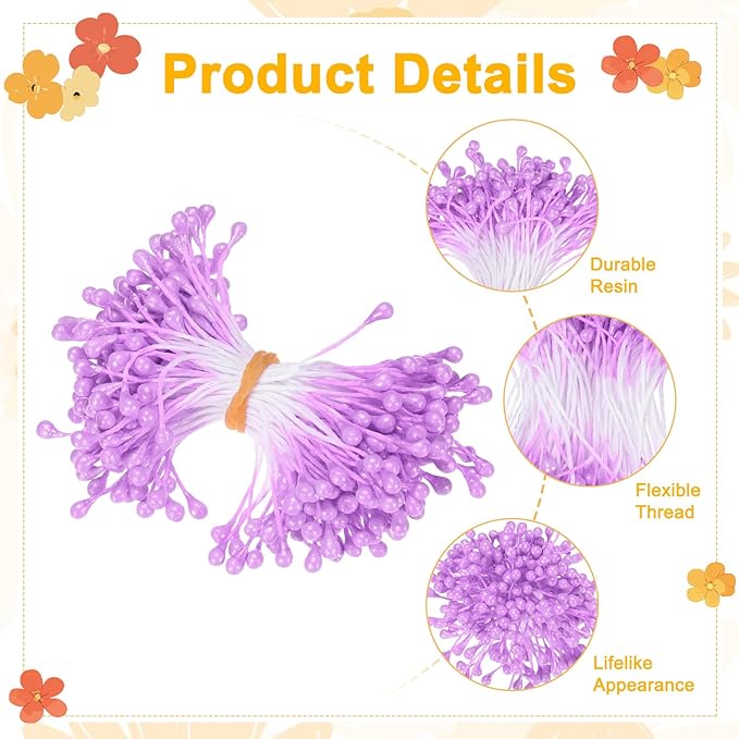 150-Pack Flower Stamens for Crafts, 5mm Double Heads Artificial Pearl Floral - Image 2