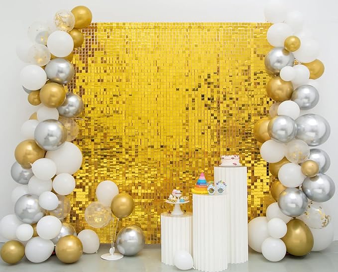 Kate Square Gold Shimmer Wall Sequin Panel Backdrop Birthday Wedding Background - Image 3