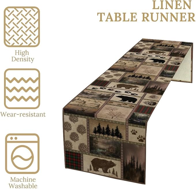 Retro Rusticd Cabin Table Runner Bear Country Farmhouse Vintage Lodge Table - Image 4