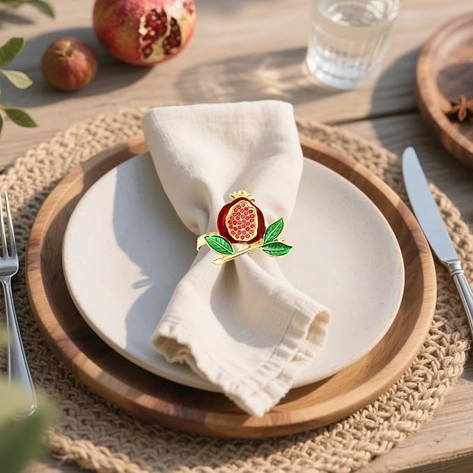 Christmas Pomegranate Napkin Rings set of 6 Red Fruit Napkin Rings - Image 2