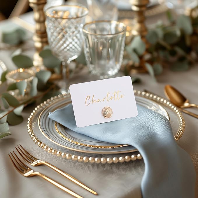 UNIQOOO 24Pcs Decorative Gold Shell Place Card Holders Bulk, Scallop Name Card - Image 6