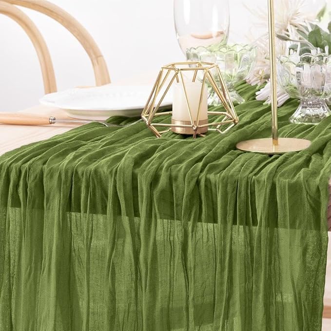 MLMW 3 Pack Fall Cheesecloth Table Runner Forest Green Boho Cheese Cloth Gauze - Image 3