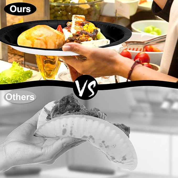 QZYL 50 Count Black Large Paper Plates, 12.2'' X 10.2'' Oval Disposable Plates - Image 4