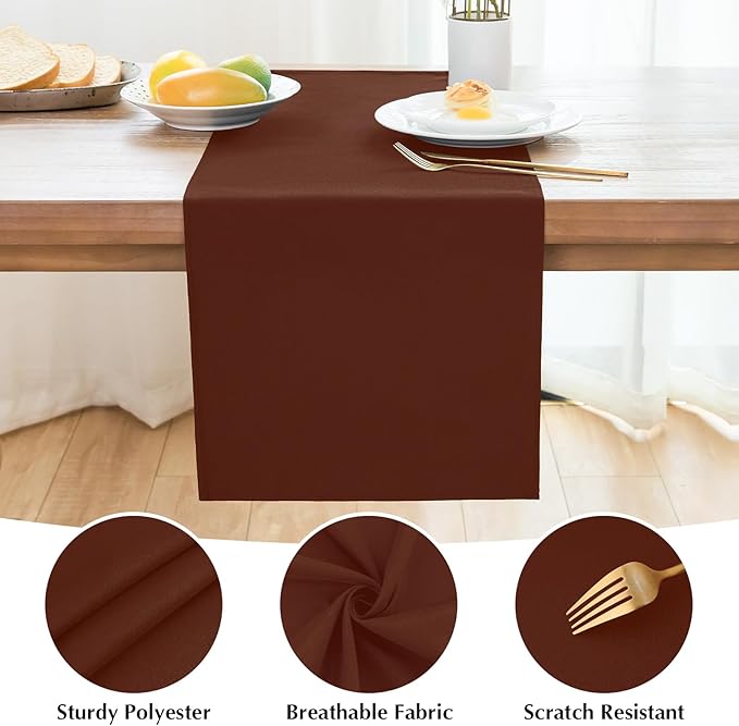 2 Pack Chocolate Table Runner 12 x 72 Inch Solid Color Farmhouse Runners Coffee - Image 4